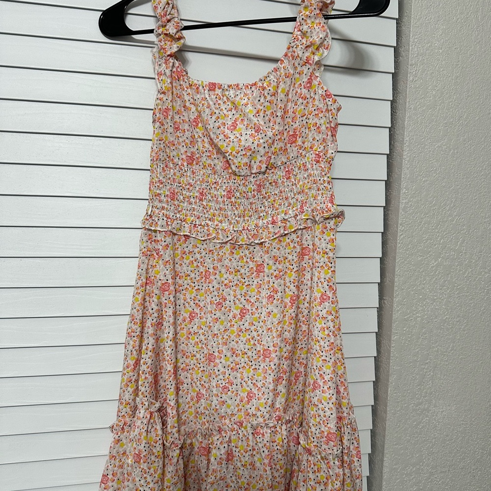 Amazon Floral Print Ruffled Dress - Pink and Yellow